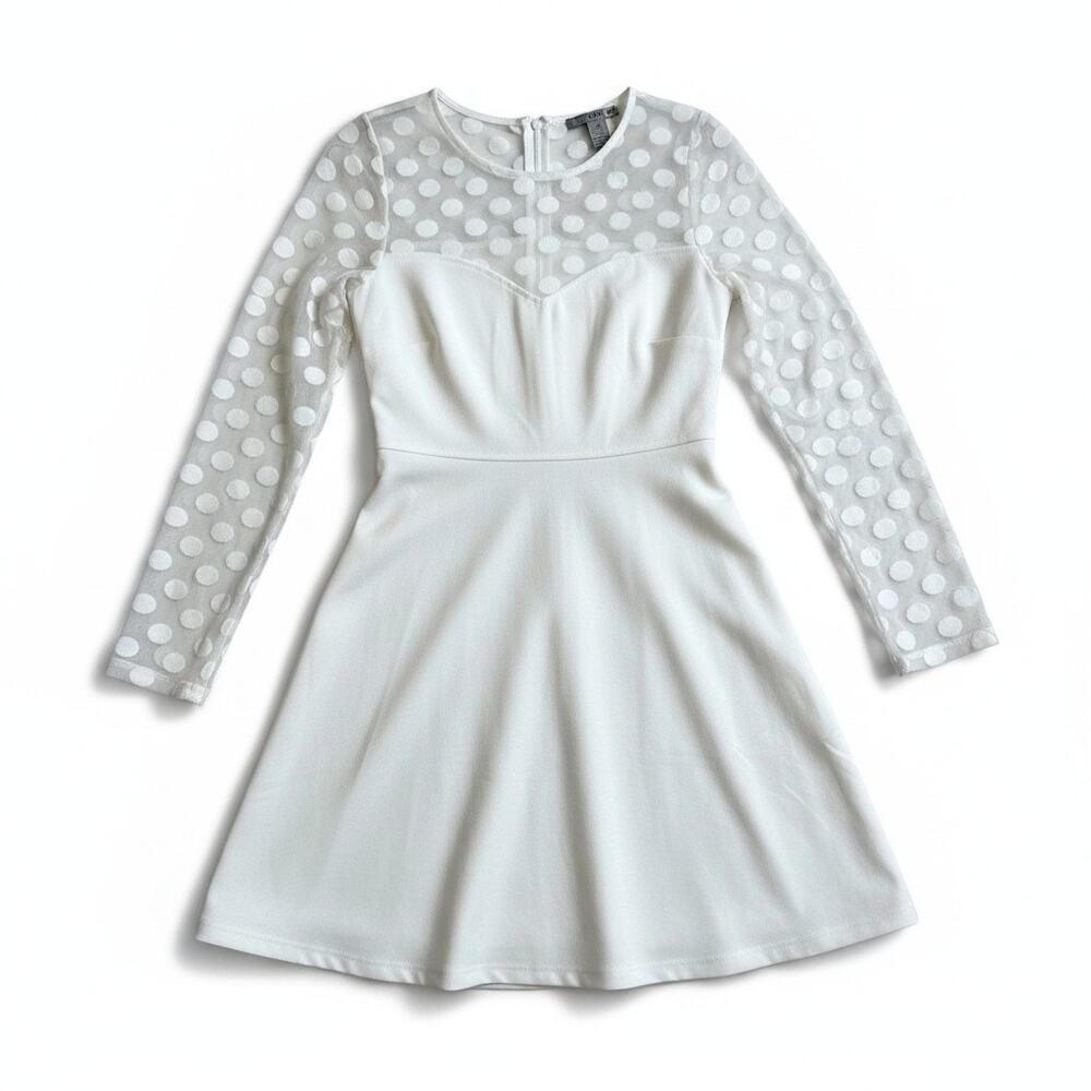 Love by Design Womens Long Sleeve Mesh Polka Dot Mini Dress White Medium